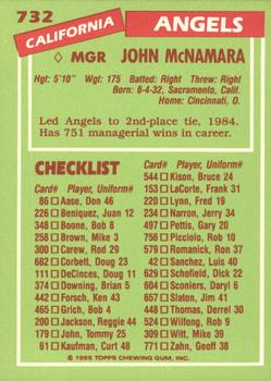 1985 Topps - Collector's Edition (Tiffany) #732 John McNamara Back