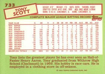 1985 Topps - Collector's Edition (Tiffany) #733 Tony Scott Back