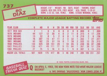 1985 Topps - Collector's Edition (Tiffany) #737 Bo Diaz Back