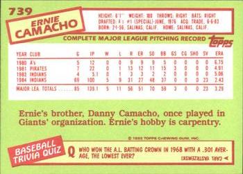 1985 Topps - Collector's Edition (Tiffany) #739 Ernie Camacho Back