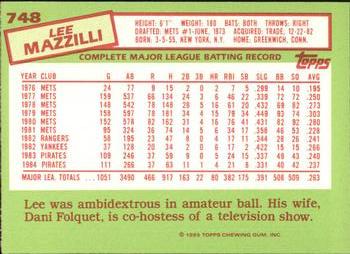 1985 Topps - Collector's Edition (Tiffany) #748 Lee Mazzilli Back