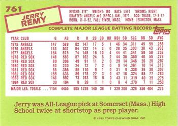 1985 Topps - Collector's Edition (Tiffany) #761 Jerry Remy Back