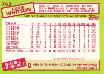 1985 Topps - Collector's Edition (Tiffany) #762 Eddie Whitson Back