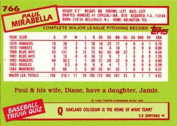 1985 Topps - Collector's Edition (Tiffany) #766 Paul Mirabella Back