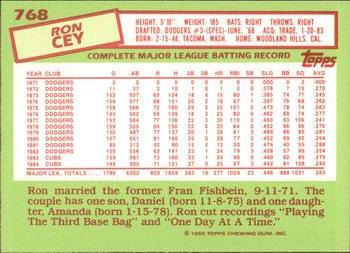 1985 Topps - Collector's Edition (Tiffany) #768 Ron Cey Back