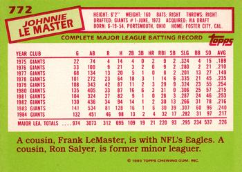 1985 Topps - Collector's Edition (Tiffany) #772 Johnnie LeMaster Back
