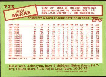 1985 Topps - Collector's Edition (Tiffany) #773 Hal McRae Back