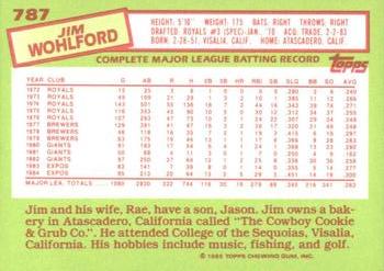 1985 Topps - Collector's Edition (Tiffany) #787 Jim Wohlford Back