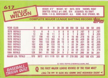 1985 Topps - Collector's Edition (Tiffany) #617 Willie Wilson Back