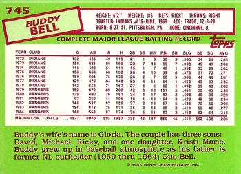 1985 Topps - Collector's Edition (Tiffany) #745 Buddy Bell Back
