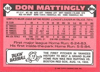 1986 Topps - Collector's Edition (Tiffany) #180 Don Mattingly Back