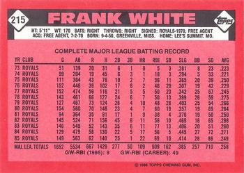 1986 Topps - Collector's Edition (Tiffany) #215 Frank White Back