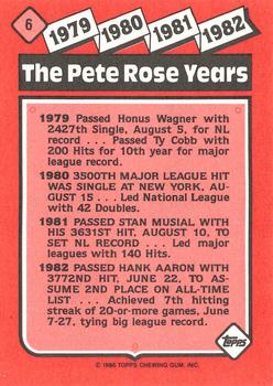 1986 Topps - Collector's Edition (Tiffany) #6 The Pete Rose Years: 1979-1982 Back
