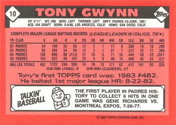 1986 Topps - Collector's Edition (Tiffany) #10 Tony Gwynn Back