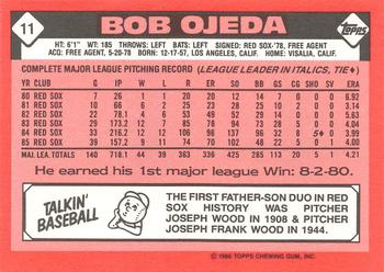 1986 Topps - Collector's Edition (Tiffany) #11 Bob Ojeda Back