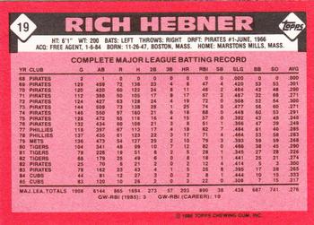 1986 Topps - Collector's Edition (Tiffany) #19 Rich Hebner Back
