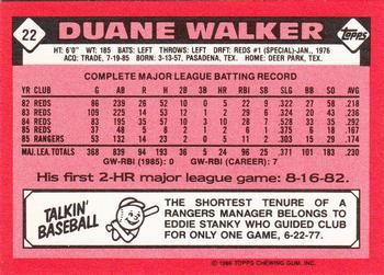 1986 Topps - Collector's Edition (Tiffany) #22 Duane Walker Back