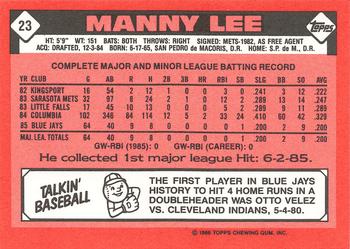 1986 Topps - Collector's Edition (Tiffany) #23 Manny Lee Back