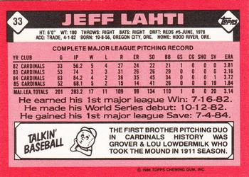 1986 Topps - Collector's Edition (Tiffany) #33 Jeff Lahti Back