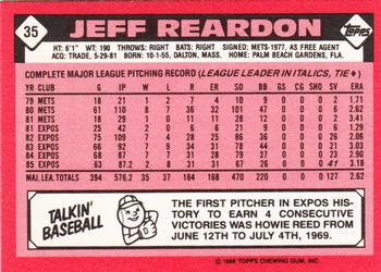 1986 Topps - Collector's Edition (Tiffany) #35 Jeff Reardon Back