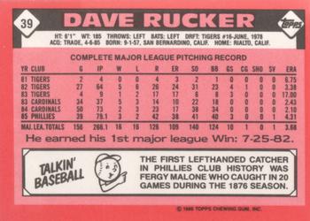 1986 Topps - Collector's Edition (Tiffany) #39 Dave Rucker Back