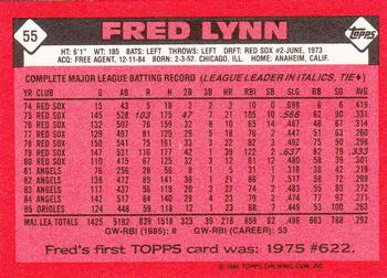 1986 Topps - Collector's Edition (Tiffany) #55 Fred Lynn Back