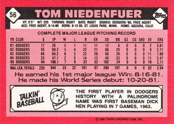 1986 Topps - Collector's Edition (Tiffany) #56 Tom Niedenfuer Back