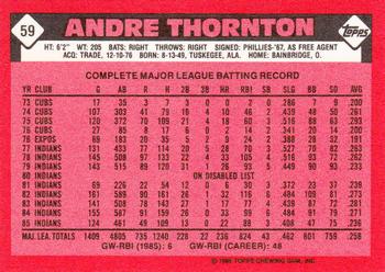 1986 Topps - Collector's Edition (Tiffany) #59 Andre Thornton Back