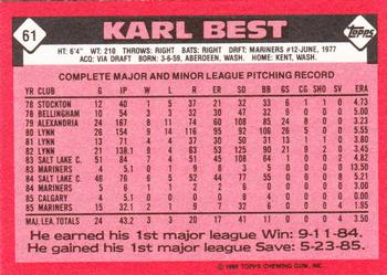 1986 Topps - Collector's Edition (Tiffany) #61 Karl Best Back