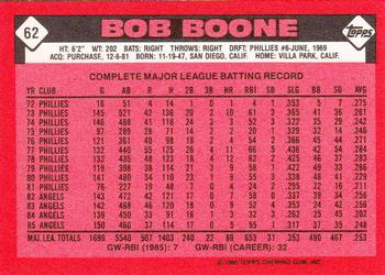 1986 Topps - Collector's Edition (Tiffany) #62 Bob Boone Back