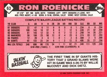 1986 Topps - Collector's Edition (Tiffany) #63 Ron Roenicke Back