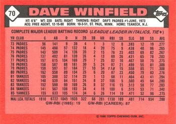 1986 Topps - Collector's Edition (Tiffany) #70 Dave Winfield Back