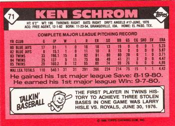 1986 Topps - Collector's Edition (Tiffany) #71 Ken Schrom Back
