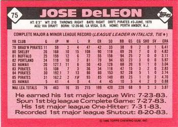 1986 Topps - Collector's Edition (Tiffany) #75 Jose DeLeon Back