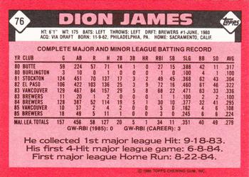 1986 Topps - Collector's Edition (Tiffany) #76 Dion James Back