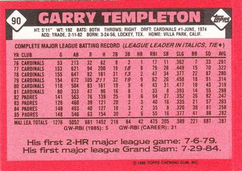 1986 Topps - Collector's Edition (Tiffany) #90 Garry Templeton Back
