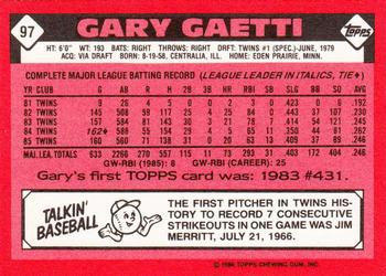 1986 Topps - Collector's Edition (Tiffany) #97 Gary Gaetti Back