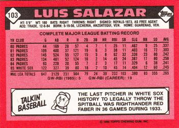 1986 Topps - Collector's Edition (Tiffany) #103 Luis Salazar Back