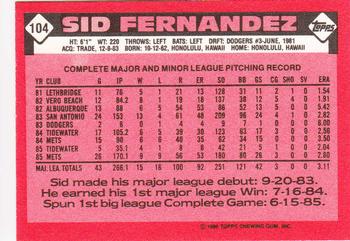 1986 Topps - Collector's Edition (Tiffany) #104 Sid Fernandez Back