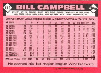 1986 Topps - Collector's Edition (Tiffany) #112 Bill Campbell Back