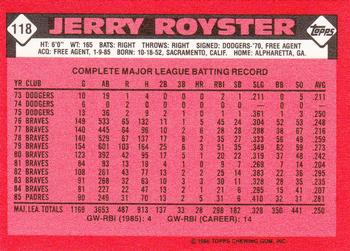 1986 Topps - Collector's Edition (Tiffany) #118 Jerry Royster Back