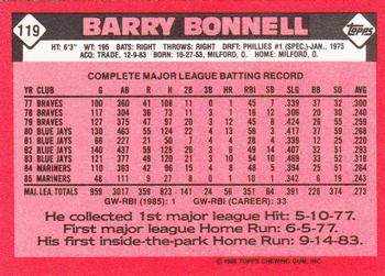 1986 Topps - Collector's Edition (Tiffany) #119 Barry Bonnell Back