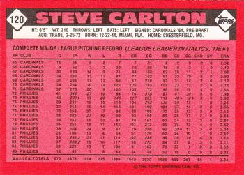 1986 Topps - Collector's Edition (Tiffany) #120 Steve Carlton Back