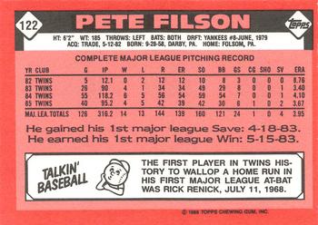 1986 Topps - Collector's Edition (Tiffany) #122 Pete Filson Back