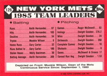 1986 Topps - Collector's Edition (Tiffany) #126 Mets Leaders Back