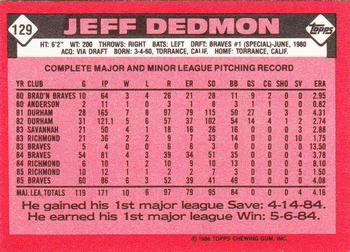 1986 Topps - Collector's Edition (Tiffany) #129 Jeff Dedmon Back