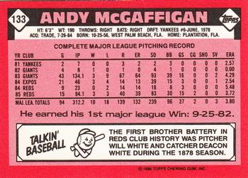 1986 Topps - Collector's Edition (Tiffany) #133 Andy McGaffigan Back