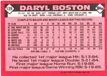 1986 Topps - Collector's Edition (Tiffany) #139 Daryl Boston Back