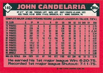 1986 Topps - Collector's Edition (Tiffany) #140 John Candelaria Back