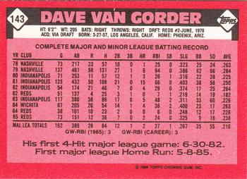 1986 Topps - Collector's Edition (Tiffany) #143 Dave Van Gorder Back